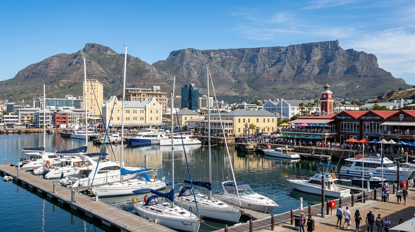 V&A Waterfront in Cape Town with Table Mountain in the background