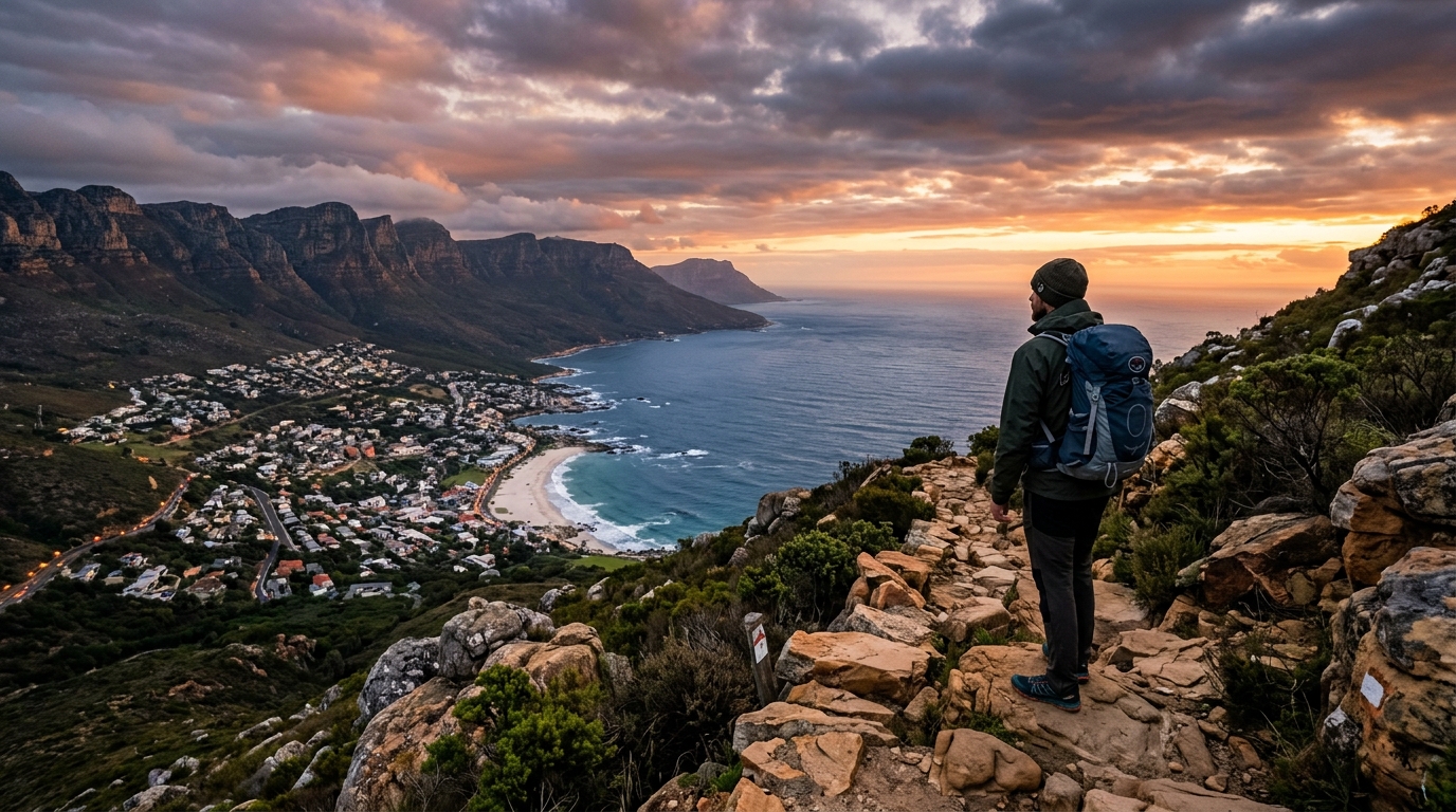 From Safari to Seaside: a hiker overlooking Cape Town's Atlantic seaboard from the Lion's Head trail