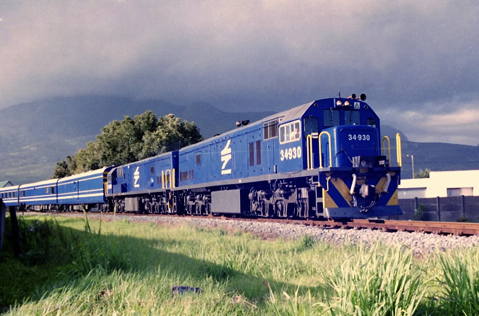 The Blue Train crossing the countryside