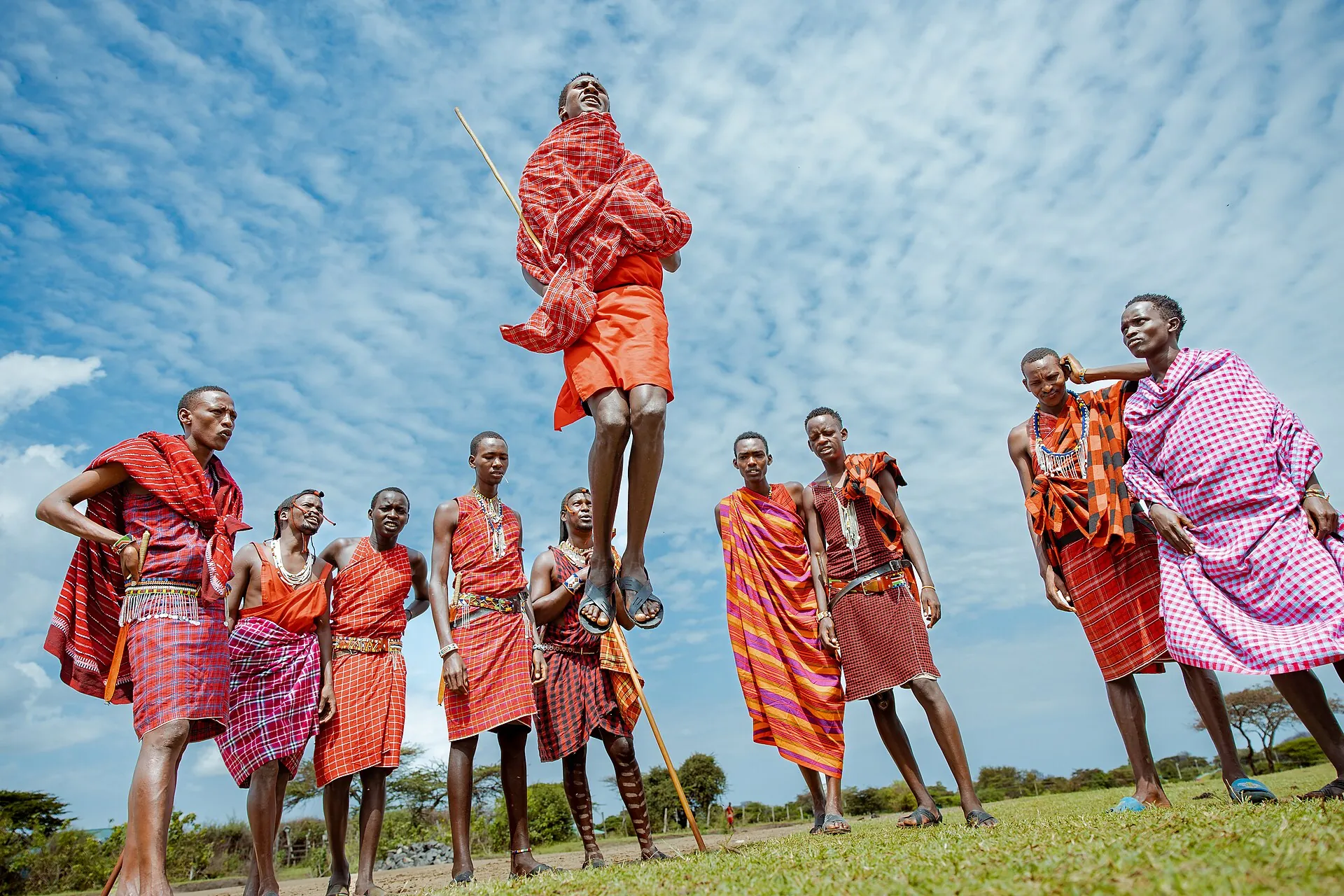 Maasai men performing the traditional jumping dance